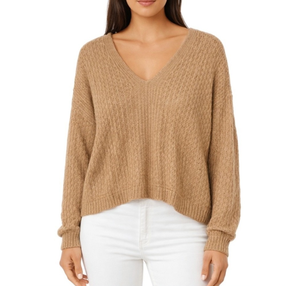 Forever 21 NWT Womens V-Neck Textured‎ Knit Sweater Camel Tan NT19149 Size Small